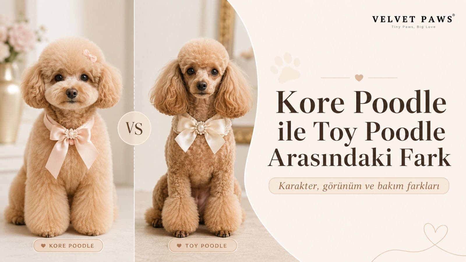 Kore Poodle ile Toy Poodle arasındaki farkları gösteren iki poodle yavrusu