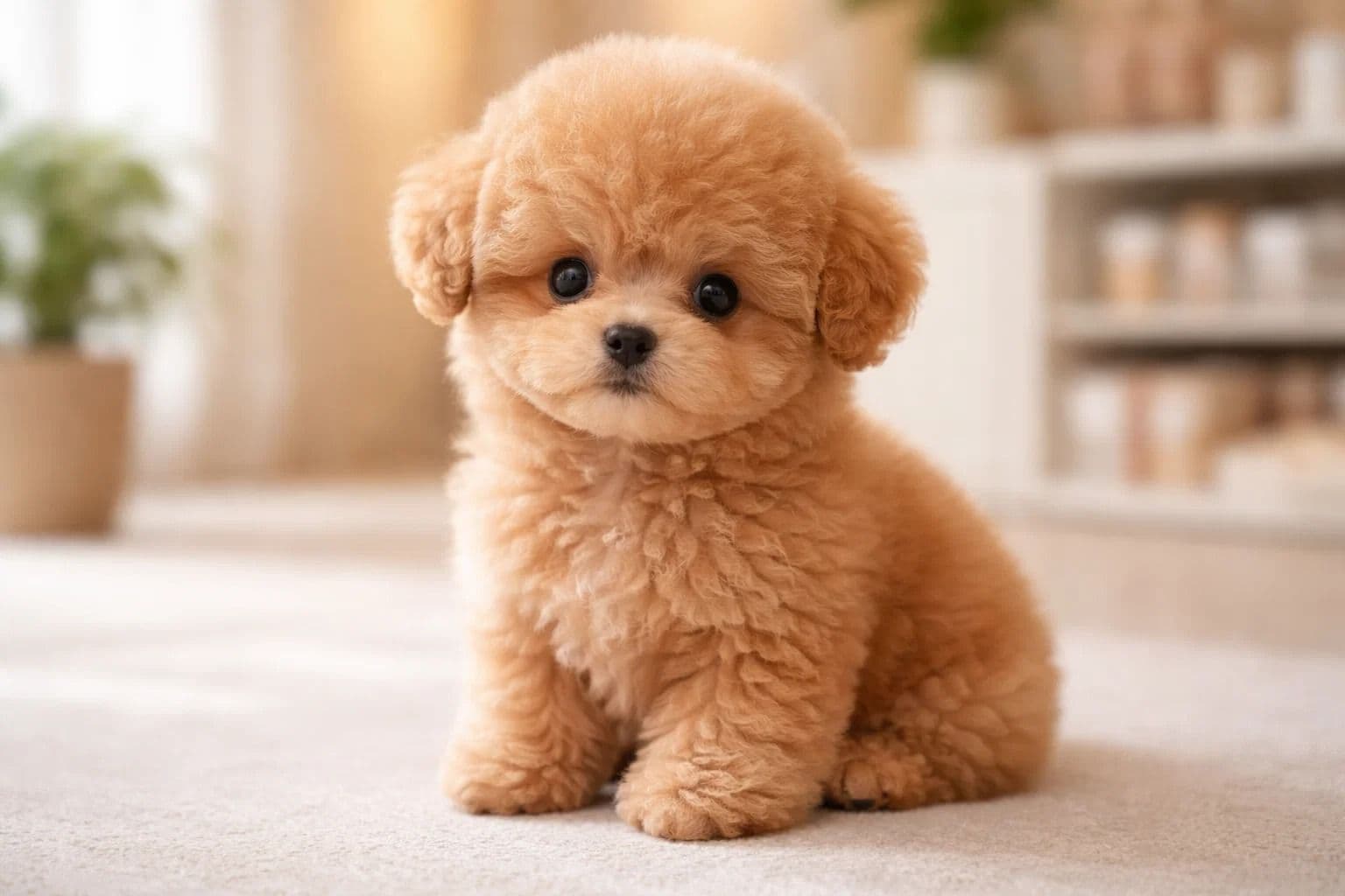 Baby face yüz yapısına sahip apricot renkli Kore Toy Poodle yavrusu